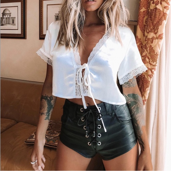 Princess Polly Pants - Black skylar lace-up shorts